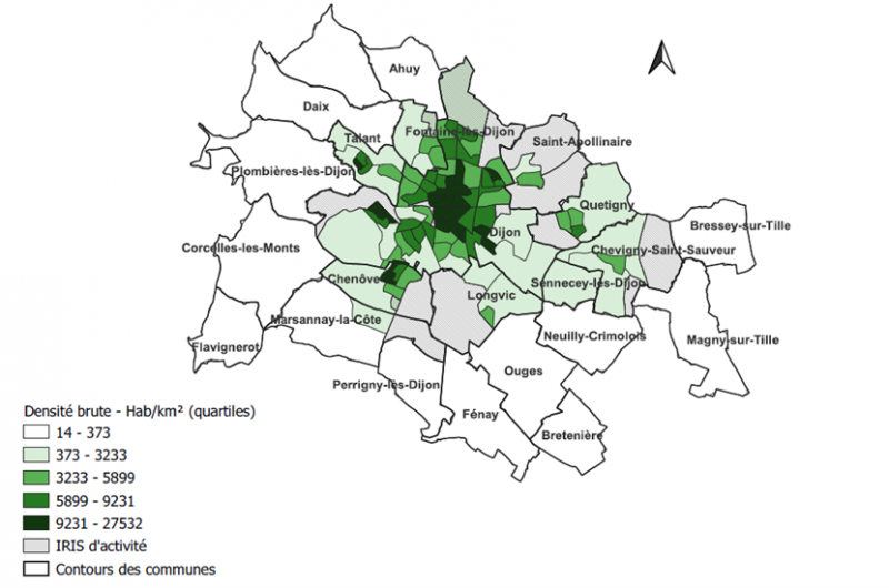 Figue 4. Densité brute des IRIS de la métropole de Dijon (2019)