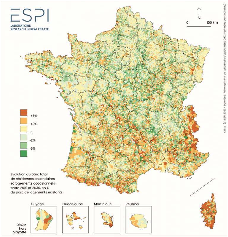 Carte 3. Besoins en logements liés à la variation des résidences secondaires et occasionnelles sur la période 2019-2030 (en % du parc de logements de 2019)