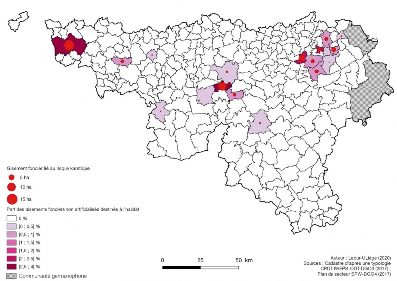 Figure 6. Gisements fonciers disponibles concernés par le risque karstique fort