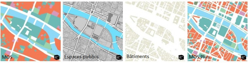 Figure 5. Du MOS au MOS + : un croisement du MOS avec la base Espaces publics et les bâtiments de la BD Topo