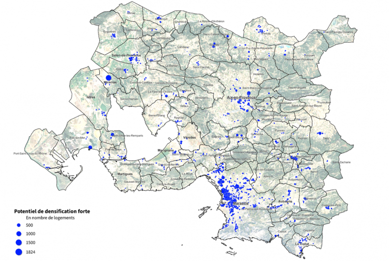 L’intensification urbaine en contexteFigure 2a. La densification du périmètre de la métropole d’Aix-Marseille-Provence : potentiel de densification forte 