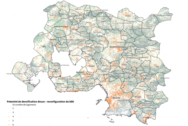 Figure 2c. La densification du périmètre de la métropole d’Aix-Marseille-Provence : potentiel de densification douce – reconfiguration du bâti