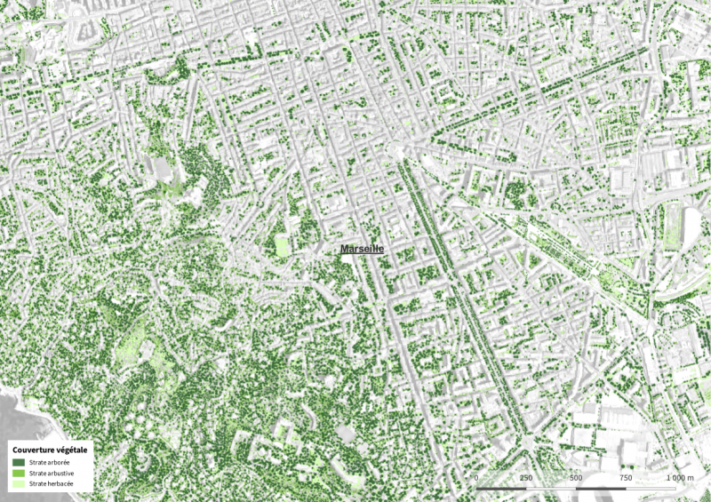 Figure 5b. Modélisation du couvert végétal métropolitain : Marseille