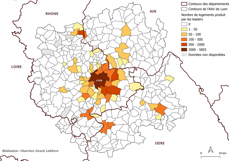Figure 1a. Localisation de la production de logements des leaders de la promotion entre 2014 et 2022