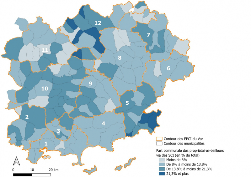 Figure 5. Part des propriétaires bailleurs via des SCI selon la commune