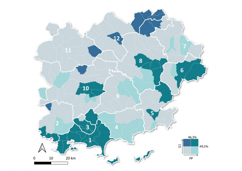 Figure 10. Carte bivariée du nombre de logements locatifs privés de deux pièces ou moins selon le type de détention et selon la commune