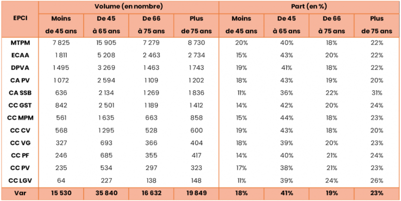 Tableau 4. Nombre et part des propriétaires bailleurs personnes physiques selon la classe d’âge et selon l’EPCI