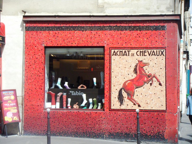 Figure 2. The mosaic façade of the former horse butcher shop at the intersection of Vieille-du-Temple and Roi-de-Sicile streets, Le Marais, Paris