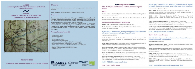 Figure 3. Programme of the AGREE seminar “Governance del Patrimonio per Resilienza e Adattamento” (Politecnico di Torino, 6 March 2025),