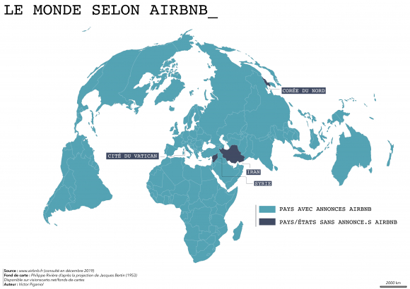 Figure 3. « Le monde selon Airbnb » : répartition géographique des annonces en 2021