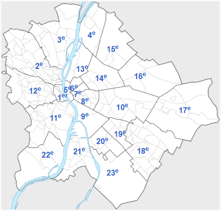 Figure 7. Carte des arrondissements et quartiers de Budapest