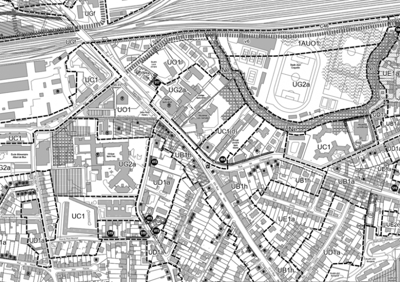 Figure 1. Extrait du règlement graphique du PLUi de Rennes Métropole où constructibilité et « étoiles » doivent aller de pair.