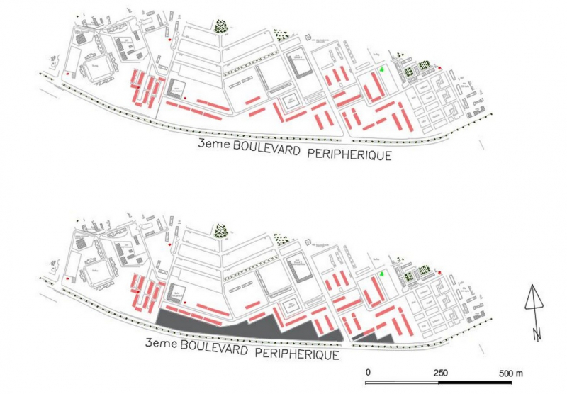 Figure 7. Un fragment de la ZHUN Othmania avant (en haut) et après (en bas) la construction d’immeubles de logements de standing.