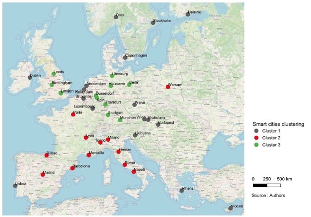 Carte 2. Classification des smart cities européennes en intégrant la dimension smart santé 