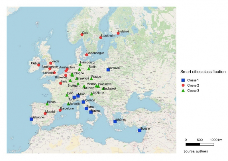 Carte 1. Classification des smart cities européennes selon leurs stratégies de développement  