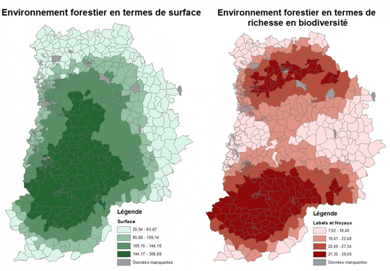 Figure 1. a. Distribution et proximité des services récréatifs des forêts de Seine-et-Marne 
