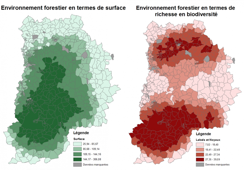 Figure 1. a. Distribution et proximité des services récréatifs des forêts de Seine-et-Marne