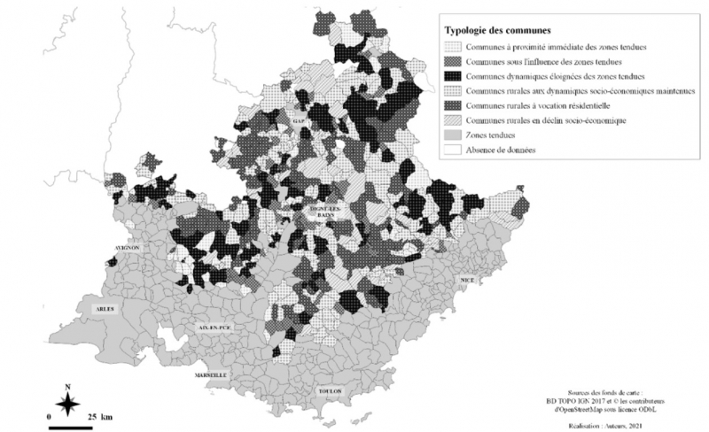 Carte 1. Description des six classes retenues pour la région PACA